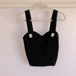 Black Rib-knit Tank Top with Gold Embellishments